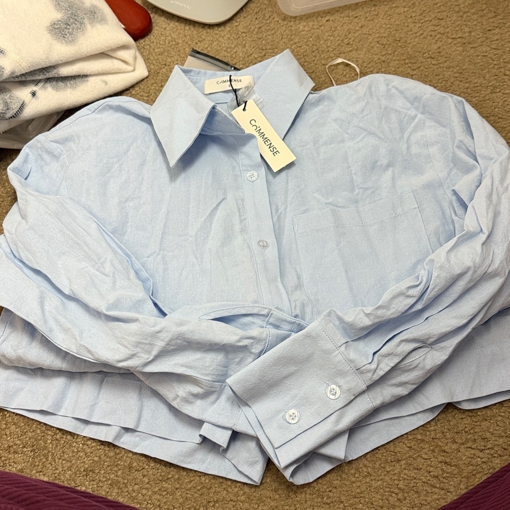 Commense Long Sleeve Loose Shorts Set Blue - Picture 7 of 7